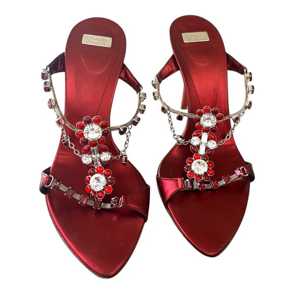 Giorgio Fabiani Red Stiletto heels with Rhinestone Beaded Size 36.5 - Picture 12 of 15